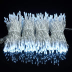 YULETIME 100 ft 300 Count Cool White LED String Lights with 8 Models Adapter, Clear Wire Wide Angle 5mm Christmas Lights (Cool White - Multimode)