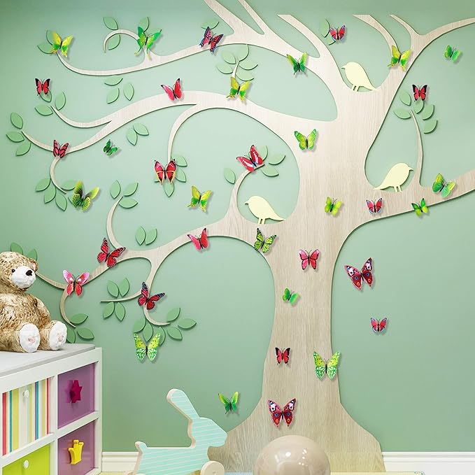 24pcs 3D Vivid Special Man-Made Lively Butterfly Art DIY Decor Wall Stickers Decals Nursery Decoration, Bathroom Décor, Office Décor, 3D Wall Art, 3D Crafts for Wall Art Kids Room Bedroom