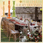 Mumufy 3 Pcs Thanksgiving Glass Candlestick Holders Thanksgiving Ball Shaped Glass Taper Candle Holder Amber Olive Honey Gold Fall Candle Stick Vase Decor for Holiday(9.1, 9.5, 10.6 inch,Cute)