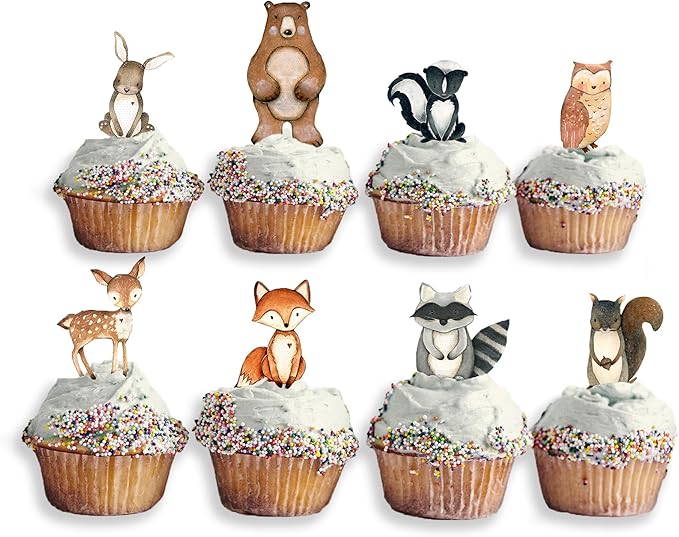 Forest Critters Painted Wooden Animal Cutout Shapes (5 Cupcake Sets (bundle of 40))