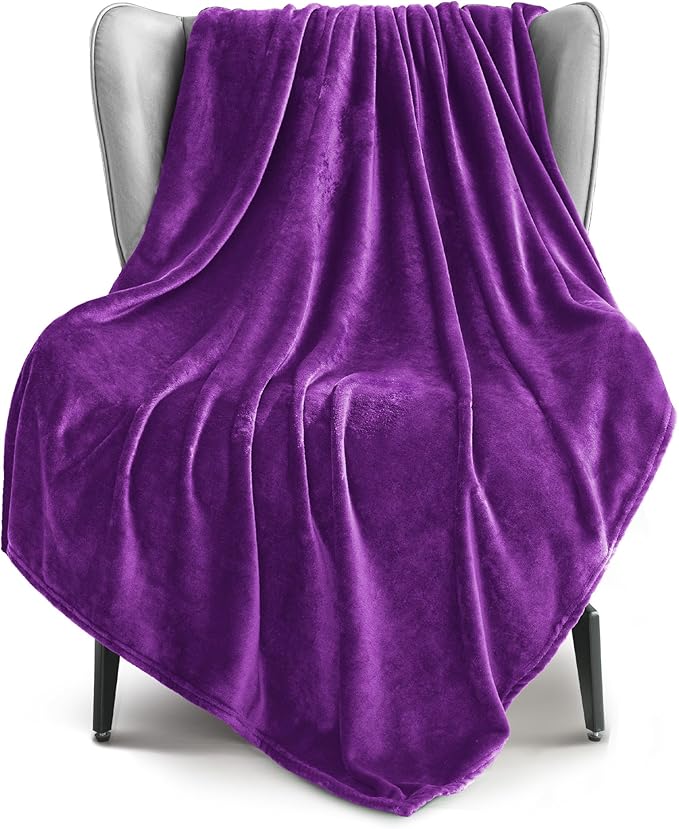 Exclusivo Mezcla Extra Large Fleece Throw Blanket for Couch, Sofa, 300GSM Super Soft and Warm Blankets, Purple Throw All Season Use, Cozy, Plush, Lightweight, 50x70 Inches