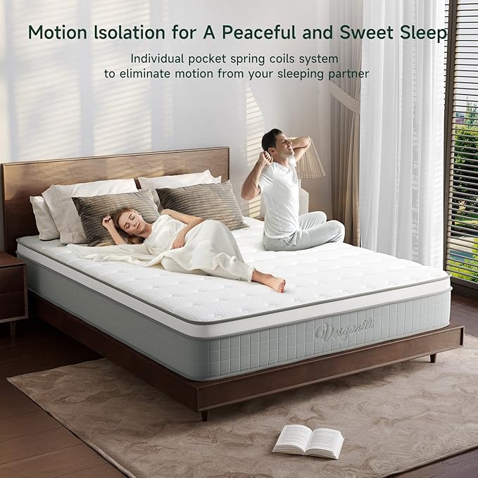 Vesgantti Queen Mattresses, 10 Inch Innerspring Hybrid Queen Size Mattress, Pressure Relief Pocket Spring Mattress in a Box with Breathable Memory Foam, Medium Firm, CertiPUR-US Certified