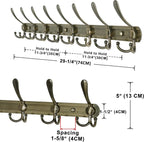 Dseap Coat Rack Wall Mount - 29.5” Long 8-Tri-Hooks Heavy Duty Coat Hanger Rail Wall Hooks for Hanging Coats Hats Clothing Clothes Purse Mudroom Entryway, Bronze