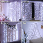 HXWEIYE 300LED Fairy Curtain Lights, 9.8x9.8Ft USB Plug-in 8 Modes Christmas String Hanging Lights with Remote for Bedroom Backdrop Wedding Party Indoor Wall Decor, White, Standard