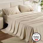 Bedsure Queen Sheets, Rayon Derived from Bamboo, Queen Cooling Sheet Set, Deep Pocket Up to 16", Breathable & Soft Bed Sheets, Hotel Luxury Silky Bedding Sheets & Pillowcases, Beige