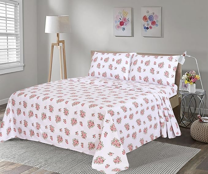 RUVANTI Flannel Sheets King Size - 100% Cotton Brushed King Size Sheets Set - Deep Pockets 16 Inches Bed Sheets - All Seasons Breathable & Extra Soft - Warm & Cozy, 4 Piece, Bali