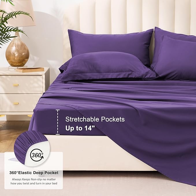 Love's cabin Full Comforter Set Dark Purple, 7 Pieces Full Bed in a Bag, All Season Bedding Sets with 1 Comforter, 1 Flat Sheet, 1 Fitted Sheet, 2 Pillowcase and 2 Pillow Sham