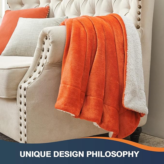 Walensee Sherpa Blanket (Throw Size 60”x80” Orange) Super Soft Fleece Plush Blankets for Bed, Couch, Sofa, Fuzzy Warm Cozy Microfiber Flannel Lightweight Throw Blanket for Adults, Man, Woman