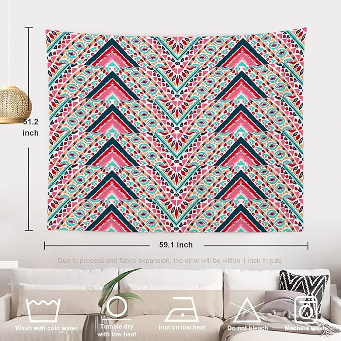 Batmerry Modern Stripe Geometric Tapestry,Boho Tribal ethnic Seamless striped Wall Art Hanging Decoration Polyester Fiber White Ruffled Around for Dorm Room Bedroom Living Room, 51.2x59.1 inches