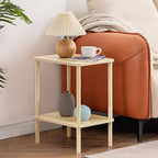 Apicizon 2 Tier End Table Set of 2, Small Side Table with Solid Wood Legs, Boho Bedside Table with Storage Shelf, Nightstand for Small Spaces, Bedroom, Living Room, Entryway, Light Natural
