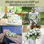 Zeyune 16 Bunches 12 Inch Artificial Mini Rose Bouquet 160 Heads Bridal Flower Bouquets Fake Silk Rose Bulk for Wedding Bridal Shower Christmas Home Office Garden Decoration(White)