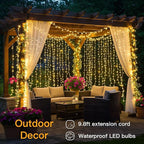suddus Curtain Lights for Bedroom, 200 Led Hanging String Light Outdoor, Fairy Curtain Lights Indoor for Christmas, Dorm, Wall, Backdrop, Window, Wedding, Party, Birthday Decor, Warm White
