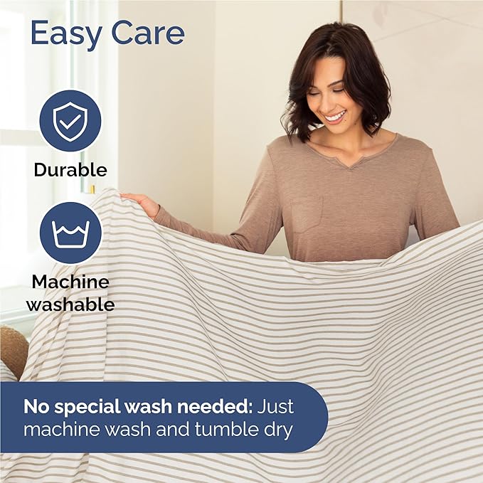 Twin XL 4 Piece Sheet Set - Comfy Breathable & Cooling - Soft Hotel Luxury Bedding Set w/ 8-16 Inch Deep Pockets - 1 Flat & 1 Fitted Sheet & 2 Pillowcases - Wrinkle Free & Easy Care - Beige Stripes 2