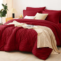 CozyLux Full Size Comforter Sets with Sheets Seersucker 7 Pieces Dark Red Bed in a Bag Textured Luxury Soft Bedding Set with Down Alternative Comforter, Sheets, Pillowcases & Shams for All Seasons