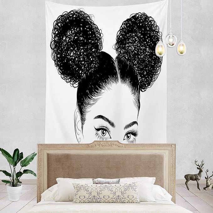 Batmerry Black Woman Afro American Tapestry, Shirt Graphic Hair Girl Beach Towel Hippie Trippy Tapestry Wall Art Meditation Decor for Bedroom Living Room Dorm, 82.7 x 59.1 Inches