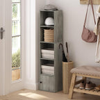 Furinno LUDER Book Shelf, 5-Tier Modern Bookshelf, Bookcase with 1 Door Storage Cabinet, 9.3" x 12" x 52", for Living Room, Bedroom, Home Office, French Oak