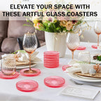 Glass Candle Holders, GOH DODD Set of 8 Crystal Pillar Plates Modern Coasters for Drinks, Centerpiece, Home Decor, Kitchen, Living Room, Patio, Wedding, Halloween, Christmas, Party, Clear Red