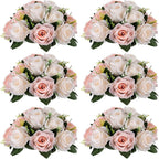 NUPTIO Flower Balls for Wedding Centrepieces - 6 Pcs 9.5in Diameter Artificial Flower Ball Arrangement Bouquet Peachy Pink & Creamy White Fake Rose Flowers Party Centerpieces for Weddings Tables