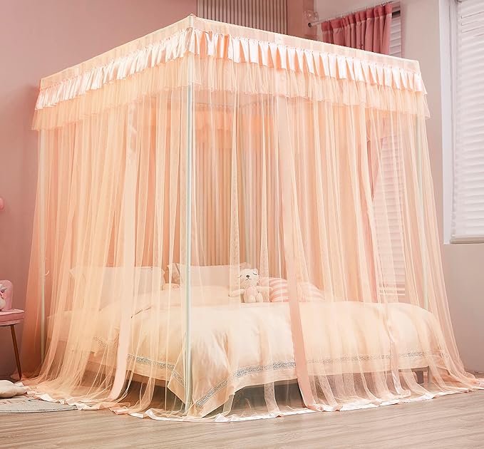 Mengersi Canopy Bed Curtains Twin Sizes,Bed Canopy for Girls Royal Luxurious Cozy Bed Drapes Girls Room Decor(Peach,Twin)