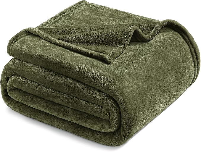 Exclusivo Mezcla Fleece Blanket King Size for Bed, Super Soft and Warm, All Season Use, Cozy, Plush, Lightweight, 90x104 Inches, Olive Green