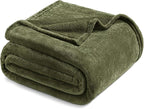 Exclusivo Mezcla Fleece Blanket King Size for Bed, Super Soft and Warm, All Season Use, Cozy, Plush, Lightweight, 90x104 Inches, Olive Green