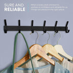 Matte Black Coat Rack Wall Mount – 17 Inch Stainless Steel Hook Rail with 6 Double Coat Hooks – Wall Mounted Entryway Organizer for Coats, Hats, Bags, Towels, Robes, Closet or Bathroom