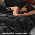 Bedsure Cotton Duvet Cover Set - 100% Cotton Waffle Weave Black Duvet Cover Oversized King Size, GentleSoft™ and Breathable Bedding Set for All Season, 3 Pieces, 120"x98"