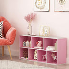 Furinno LUDER Book Shelf, 7-Cube Bookshelf, Bookcase, 9.4" x 19.5" x 41.7", for Living Room, Bedroom, Home Office, White/Pink