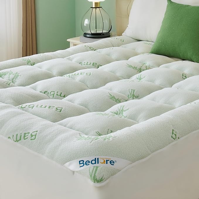 BEDLORE Full Size Mattress Topper Viscose Derived from Bamboo, Thick Pillow Top Mattress Pad with Stretchable Pockets for 6"-15" Mattress, Breathable Mattress Topper for Back Pain Relief