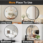 Black Frame Mirror, Bathroom Mirrors for Wall,26'' Round Circle Mirror for Entryway Bedroom Vanity(26'',Black)