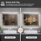 Koonmi 30x36 LED Bathroom Mirror, Backlit + Front Lit, LED Bathroom Mirror with Lights for Wall, 3 Colors, Anti-Fog, Dimmable Brightness, Memory Function, Tempered Glass
