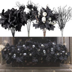 18pcs Fake Plants Outdoor, Halloween Maple Pumpkin Branch, Autumn Artificial White Pumpkins Stem with Black Maple Leaves, Faux Maple Leaves Spray for Halloween Thanksgiving Home Deocr(Black)