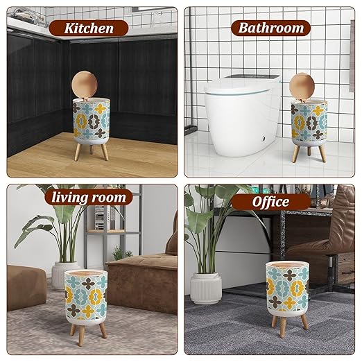 Small Trash Can with Lid Seamless Random Triangles Scandinavian Style Abstract Geometric Garbage Bin Pet Proof Waste Basket for Kitchen Bathroom Office Bedroom Decorative 1.8 Gallon