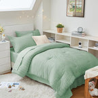 HYMOKEGE Sage Green Twin XL Comforter Set Seersucker 5 Pieces, All Season Luxury Bed in a Bag for Bedroom, Bedding Set with Comforter, Sheets, Pillowcase & Sham