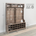 Prepac Gray Hall Tree, Shoe Cabinet, Storage Cabinet with 24 Shoe Cubbies and 6 Double Coat Hooks 15.5" D x 60" W x 77" H