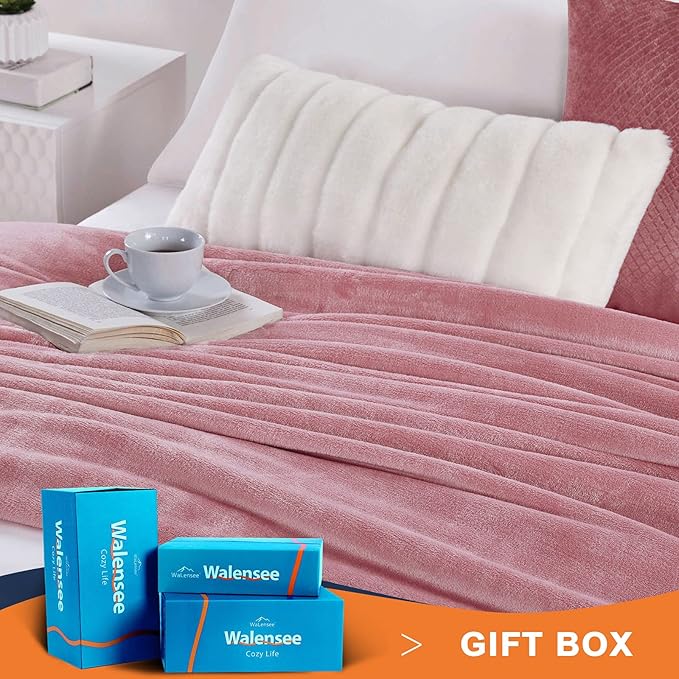 Walensee Fleece Blanket Plush Throw Fuzzy Lightweight (King Size 108x90 Blush) Super Soft Microfiber Flannel Blankets for Couch, Bed, Sofa Ultra Luxurious Warm and Cozy for All Seasons