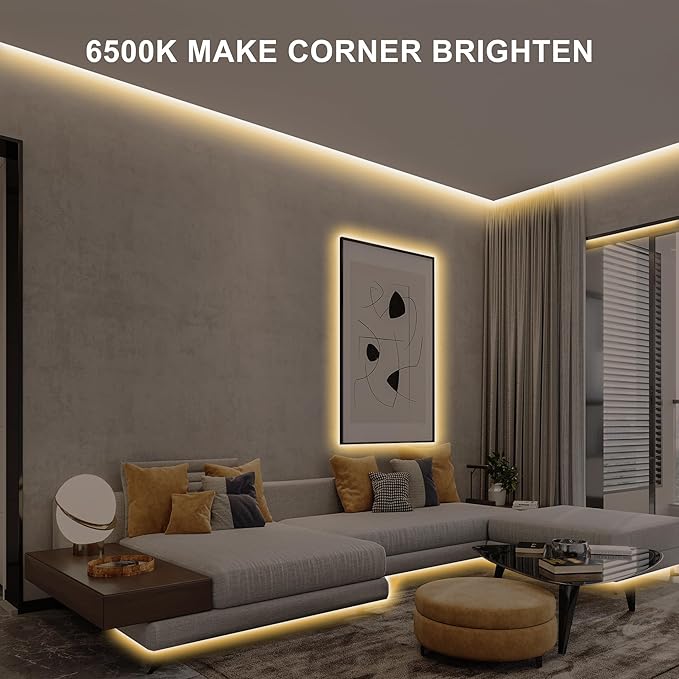 16.4ft COB Led Strip Light with Remote, 2700K Dimmable Bright Warm White Led COB Strip Light, White Led Strip Light for Mirror, Stair, Cabinet, Room