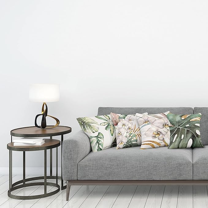Ambesonne Vintage Tropical Throw Pillow Cushion Case Pack of 4, Retro Botanical Summer Vibes Monstera Leaf Orchid Flowers, Modern Accent Double-Sided Digital Printing, 20", Laurel Green Ginger Blush