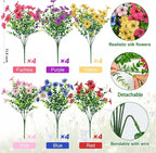 Ouddy Decor 24 Bundles Artificial Flowers for Outdoors Fake Silk Flowers UV Resistant Faux Plastic Plants for Spring Summer Garden Porch Window Box Table Vase Home Indoor Outdoor Decoration, Mixed