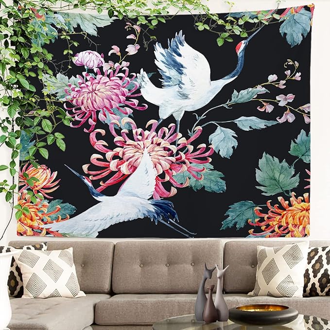 Batmerry White Watercolor S Tapestry, Flower Wall Art Hanging Decoration Polyester Fiber White Ruffled Around for Dorm Room Bedroom Living Room, 39.1x59.1 inches