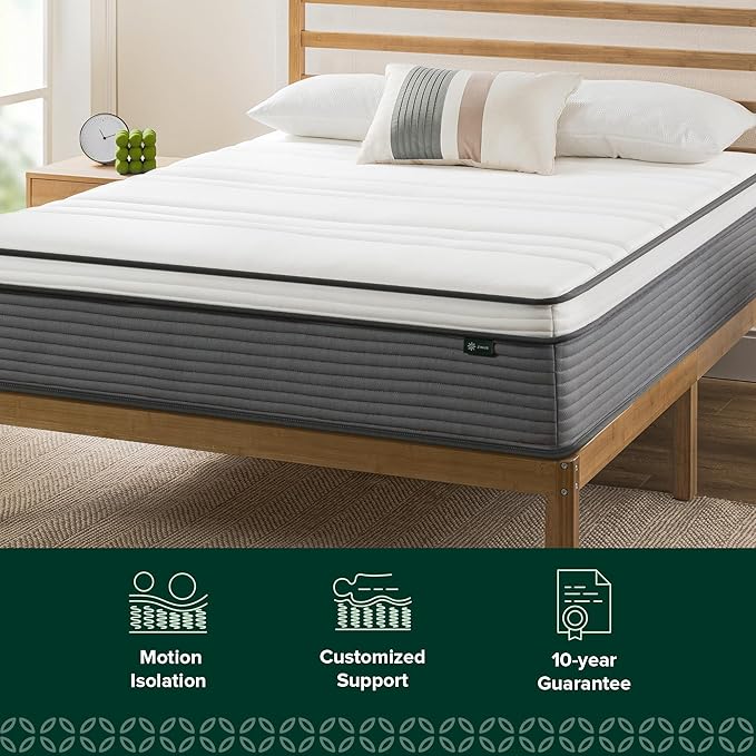 ZINUS 10 Inch True Support Hybrid Mattress [New Version], Full, Fiberglass free, Medium Feel, Motion Isolation, Certified Safe Foams & Fabric, Mattress in A Box