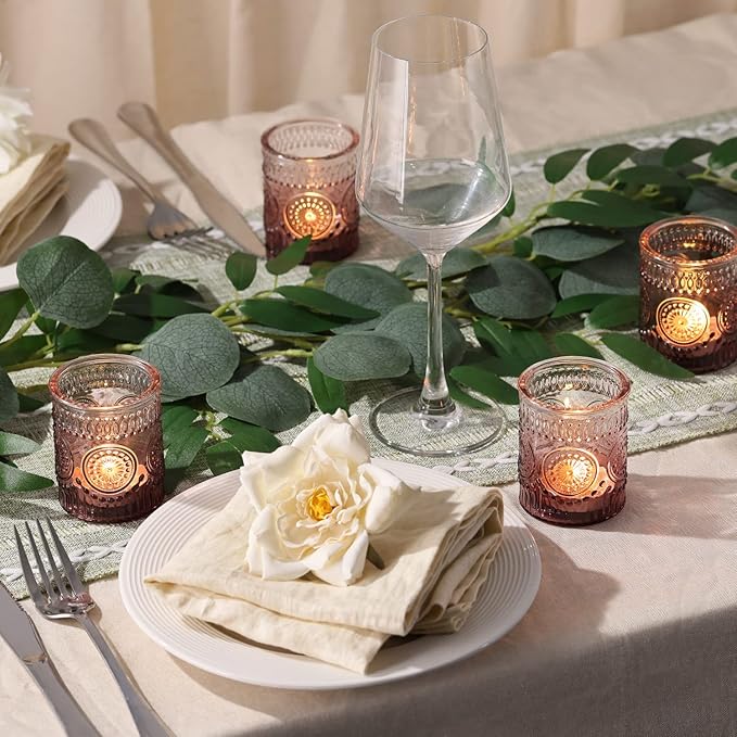 12pcs Purple Votive Candle Holder, Glass Tea Lights Candle Holders for Wedding Table Centerpieces, Birthday Parties and Home Decor