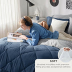 Bedsure King Size Comforter Set - 7 Pieces Reversible Navy Bedding, King Size Bed Set for All Seasons, Bed in a Bag with Down Alternative Comforter, Sheets, Pillowcases & Shams