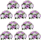 NUPTIO Flower Wedding Centrepieces for Tables - 10 Pcs 9.5in Diameter Lilac & White Artificial Flowers Rose Ball for Centerpieces Table - Fake Rose Arrangements for Weddings Birthday Party Decor