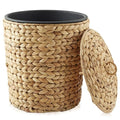 Casafield Water Hyacinth Trash Can with Lid and Liner - Natural, Woven Waste Basket for Bathroom, Bedroom, Laundry Room, Home Office
