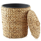 Casafield Water Hyacinth Trash Can with Lid and Liner - Natural, Woven Waste Basket for Bathroom, Bedroom, Laundry Room, Home Office