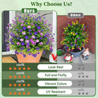 2 Pack Artificial Topiary Ball Trees Boxwood Shrubs with Spikes, UV Resistant Fake Flowers Bushes for Outdoor, Look Real Faux Plants for Porch Pathway Garden Yard Patio Halloween Decor -Purple