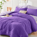 HYMOKEGE Dark Purple/Lavender Twin Comforter Set Seersucker 5 Pieces, All Season Luxury Bed in a Bag for Bedroom, Bedding Set with Comforter, Sheets, Pillowcase & Sham