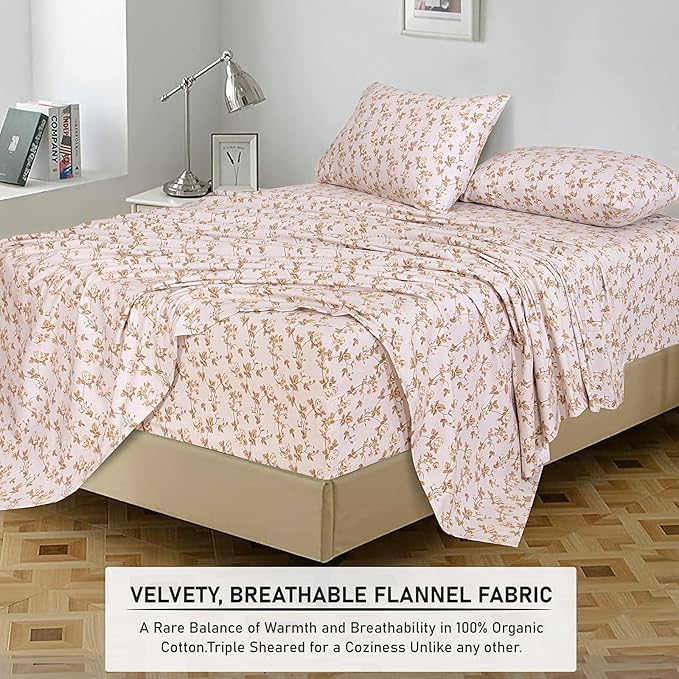 RUVANTI Flannel Sheets King Size - 100% Cotton Brushed King Size Sheets Set - Deep Pockets 16 Inches Bed Sheets - All Seasons Breathable & Extra Soft - Warm & Cozy, 4 Piece, Dazzale