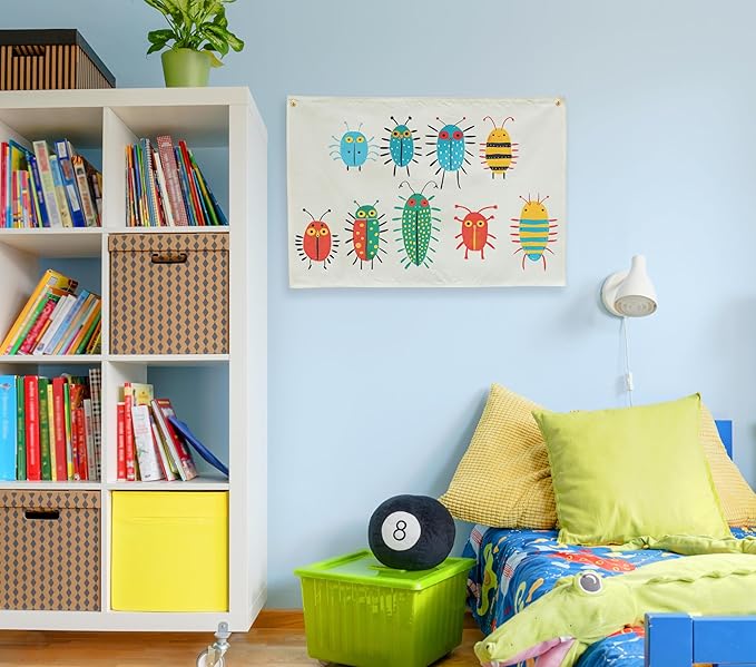 Insects Theme Education Rectangular Canvas Banner-Boho Flag Wall Decor for Boy Girl Kids,Nursery Above Crib Bedroom Reading Room Playroom Teacher Office Decor-Baby Shower Birthday Christmas Gift